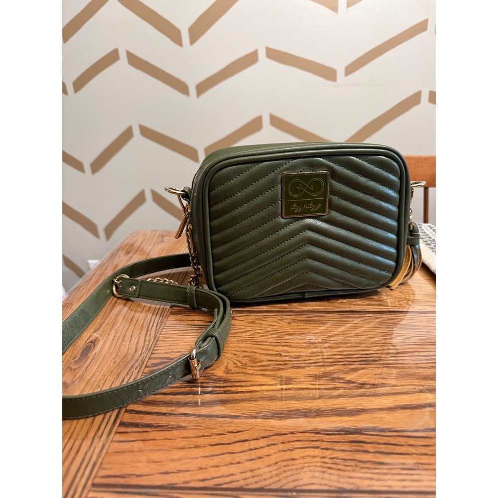Itzy Ritzy Boss Crossbody Diaper Bag Small Olive Green Quilted Vegan Leather